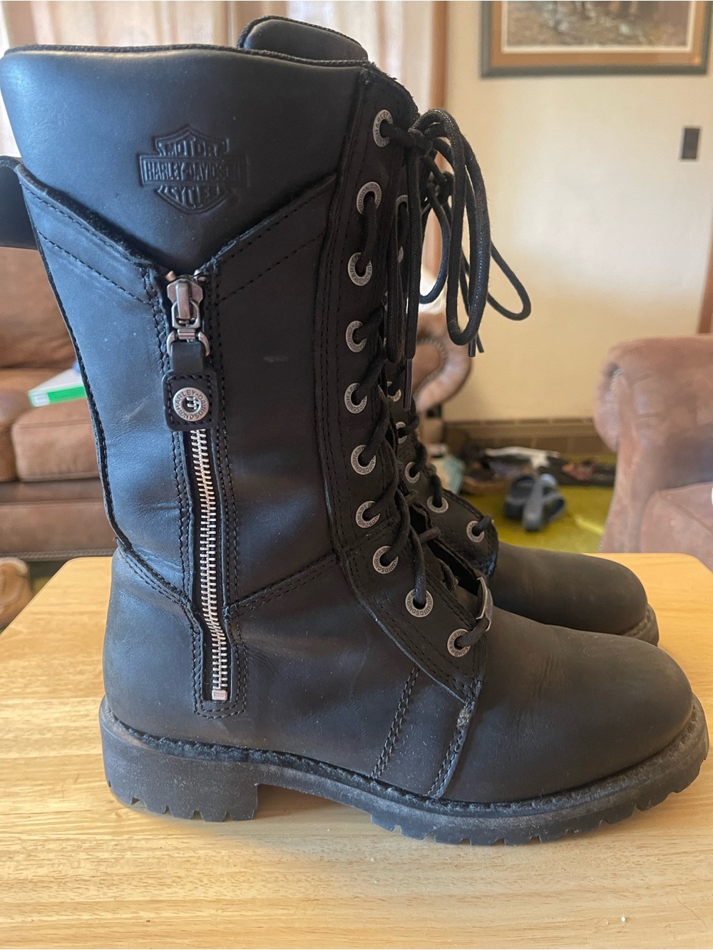 Harley Davidson Woman’s Black Leather Boots Size 8.5 M Harnett D84472
